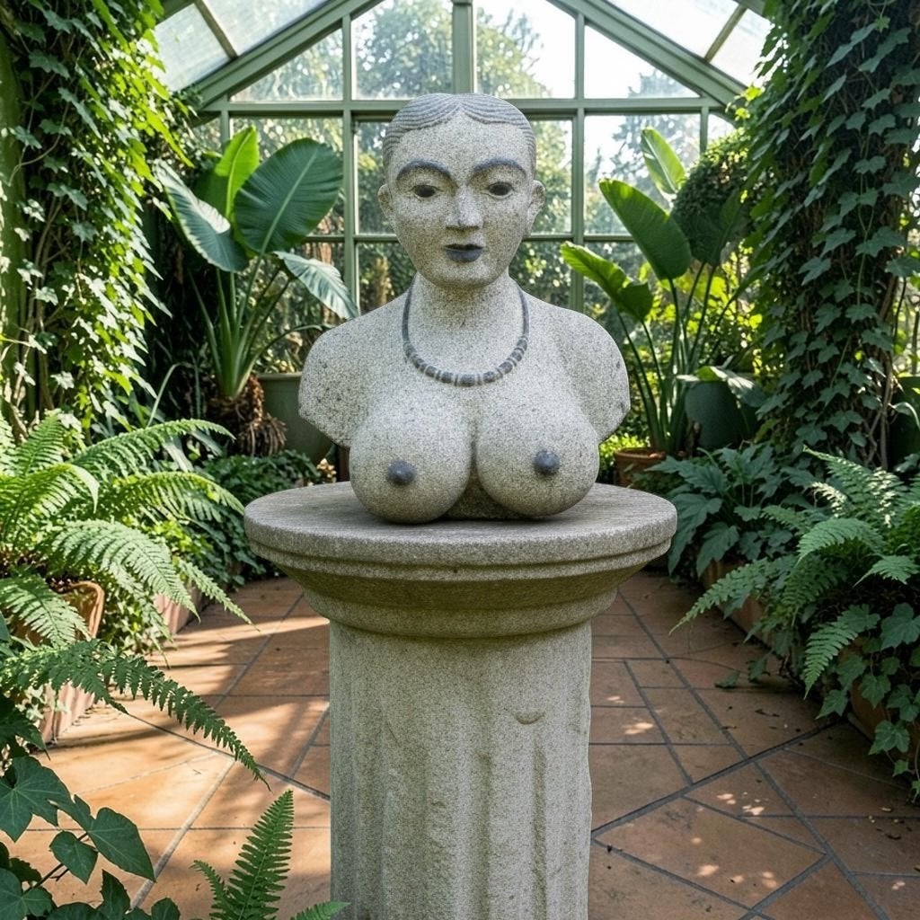 Granieten tuinbeeld: Buste van een vrouw, Antiek en Kunst, Ophalen, Weerbestendig, Buste, 50 - 100 cm