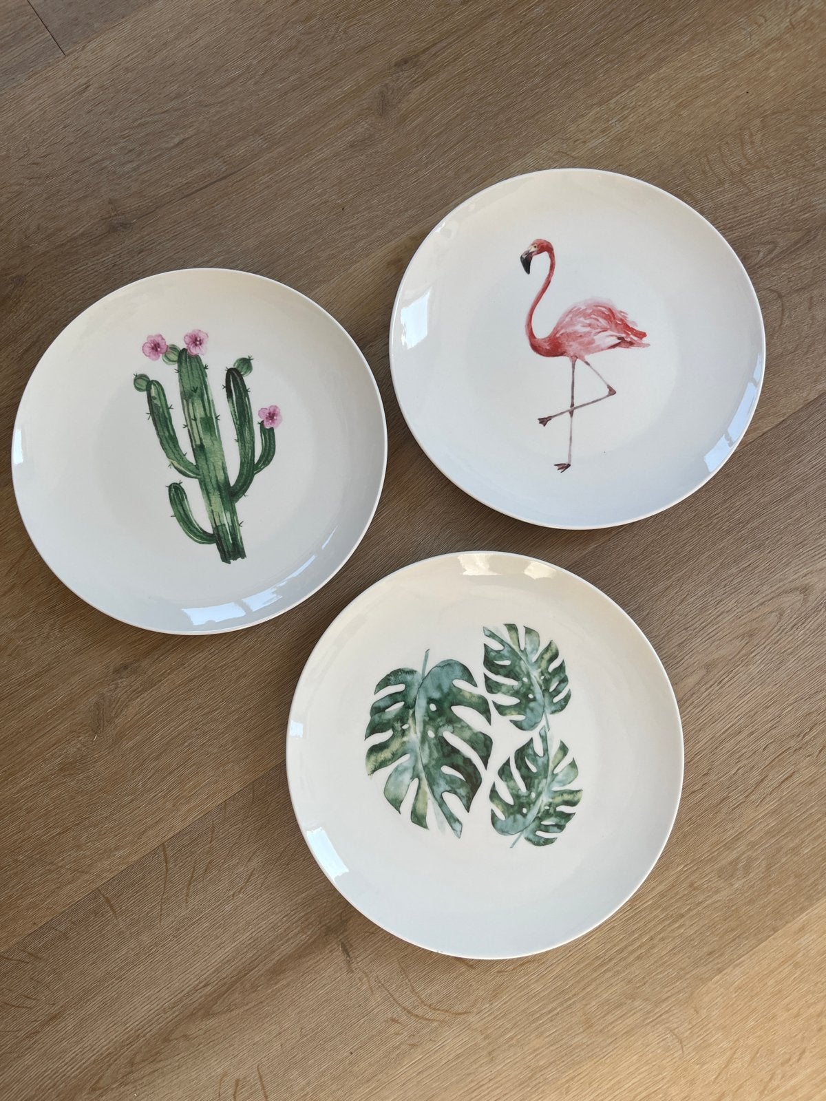 Wandborden set - Flamingo, Cactus, Monstera, Ophalen, Meerkleurig, Steen/keramiek, Zo goed als nieuw