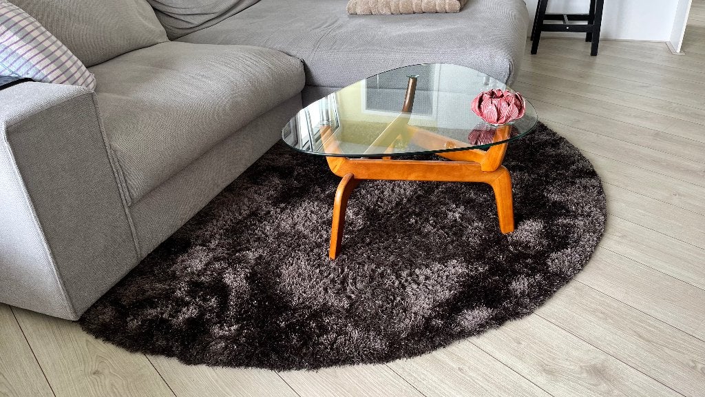 Rond 200cm Antraciet Hoogpolig Vloerkleed, Ophalen, 150 tot 200 cm, Rond, Grijs