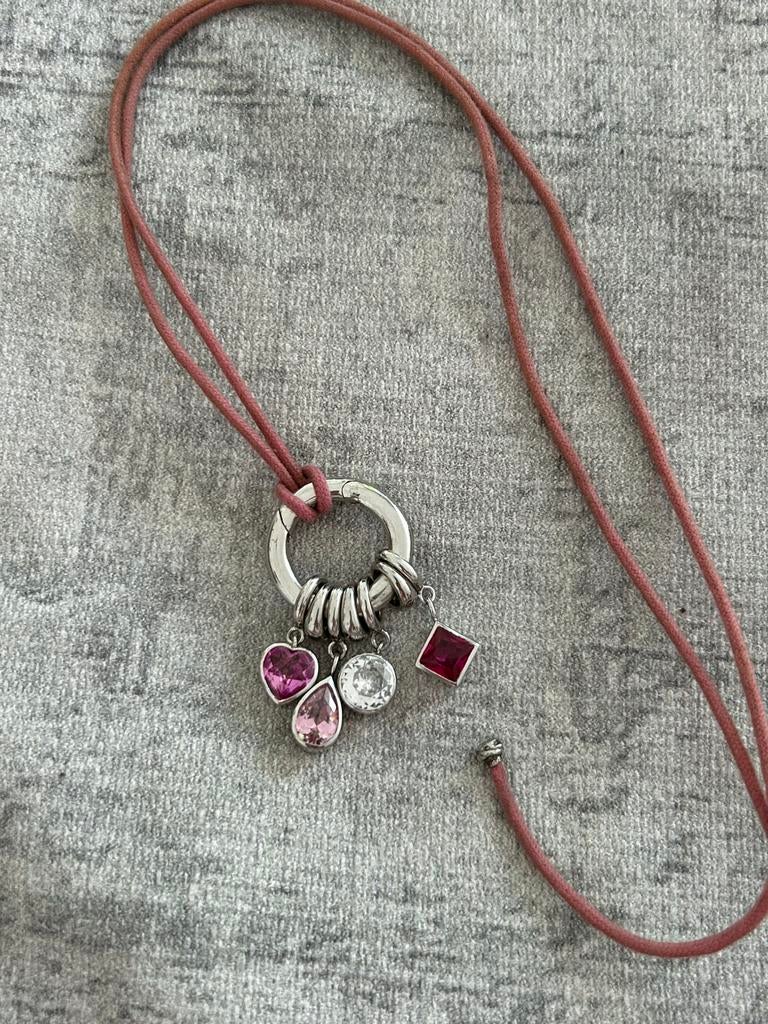 Prachtige zilveren Tisento hanger met roze koord, Ophalen of Verzenden, Zo goed als nieuw, Roze, Zilver
