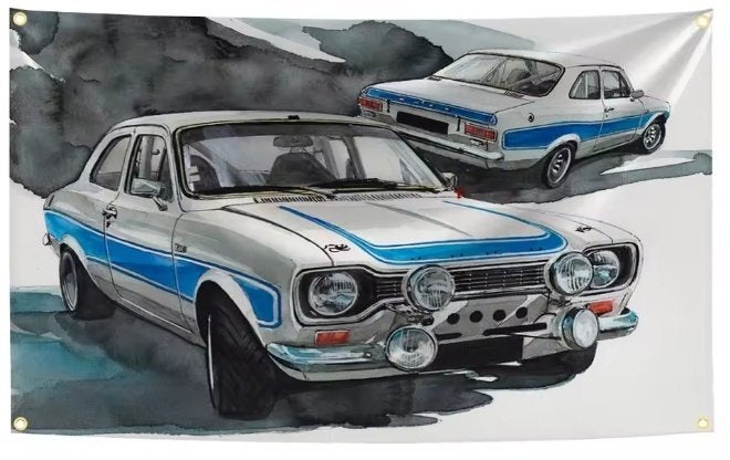 FORD ESCORT + CAPRI BANNER 60X90 CM MET BEVESTIGGINGS OGEN, Auto diversen, Ophalen of Verzenden, Nieuw