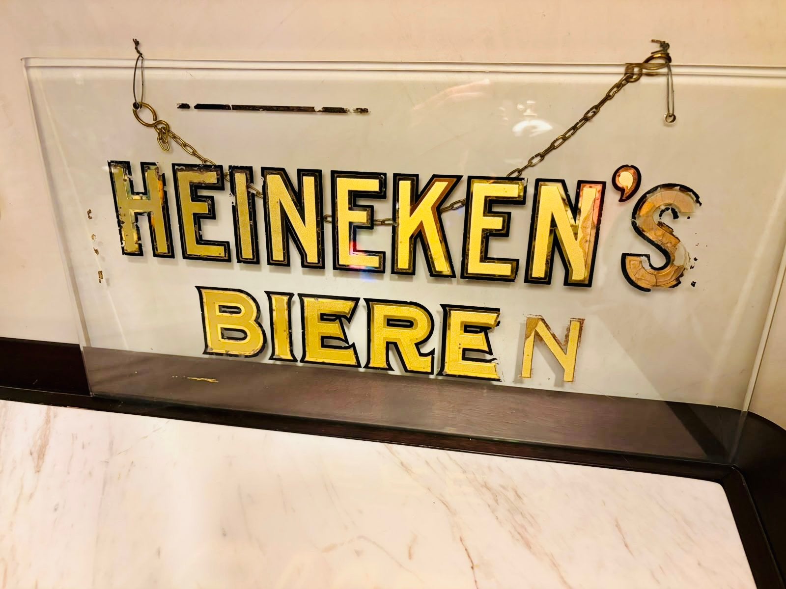 Vintage Heineken’s bieren glasplaat, Verzamelen, Biermerken, Ophalen, Gebruikt, Reclamebord, Plaat of Schild, Heineken
