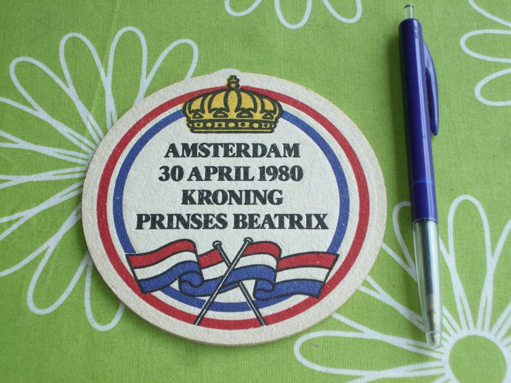 Kroning Prinses Beatrix - Amsterdam 30 april 1980 bierviltje, Ophalen of Verzenden, Zo goed als nieuw
