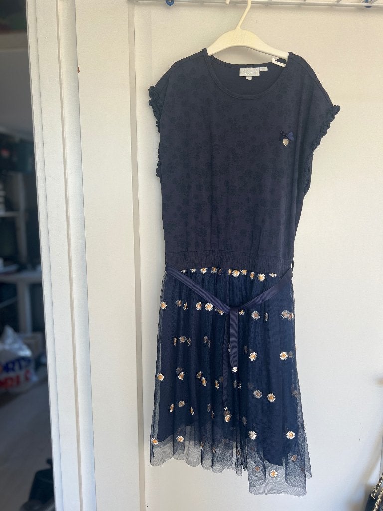Le Chic Jurk Maat 164 - Donkerblauw met Madeliefjes, Meisje, Le Chic, Ophalen of Verzenden, Zo goed als nieuw