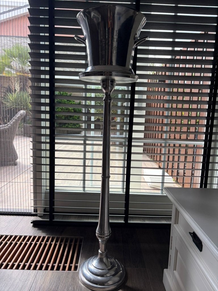 Rivièra Maison metalen plantentafel + plantenbak/wijnkoeler, Ophalen, Zo goed als nieuw, Rond, Metaal