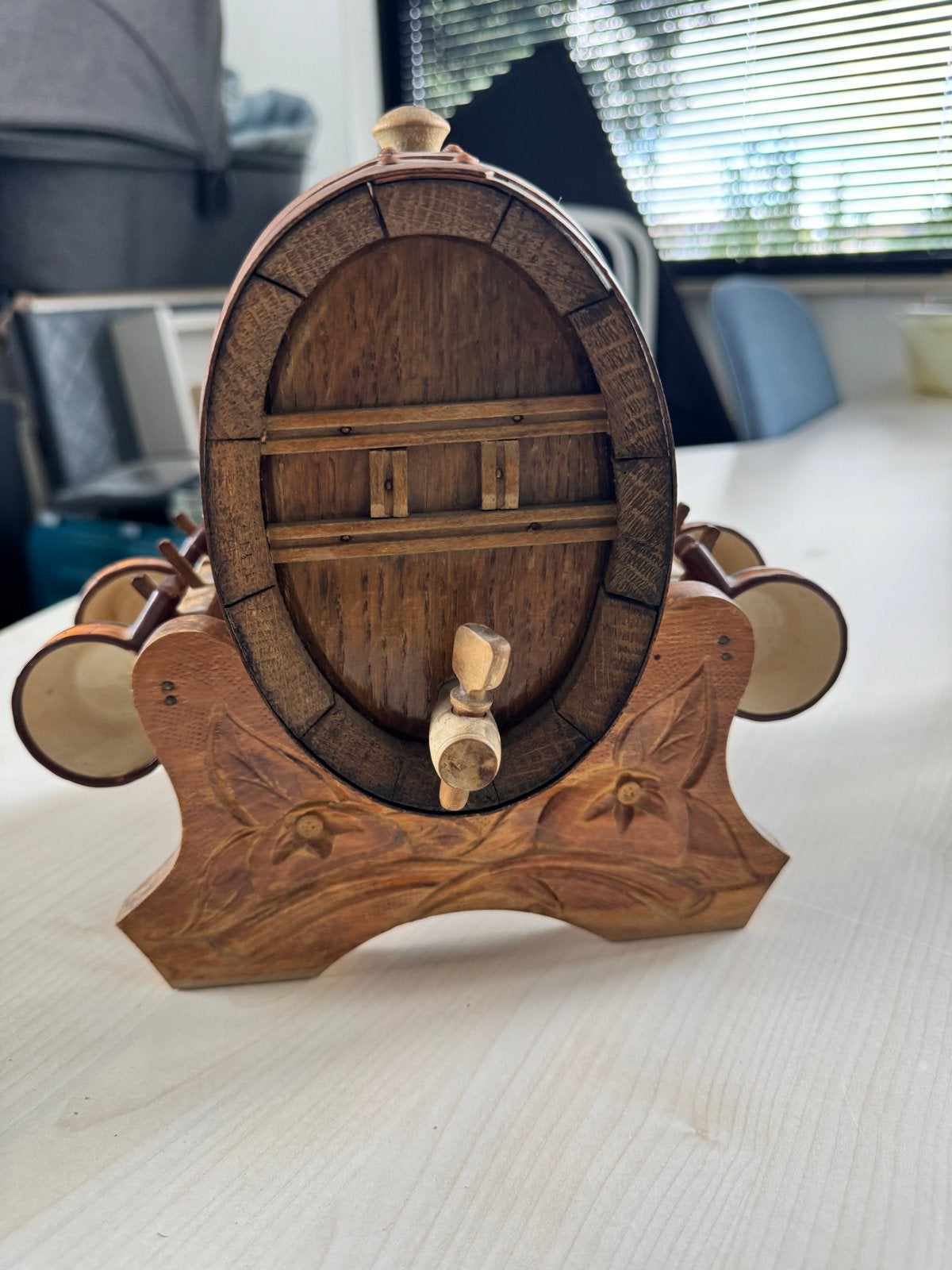 Vintage Decoratief houten vat met 4 borrelglaasjes, Ophalen of Verzenden