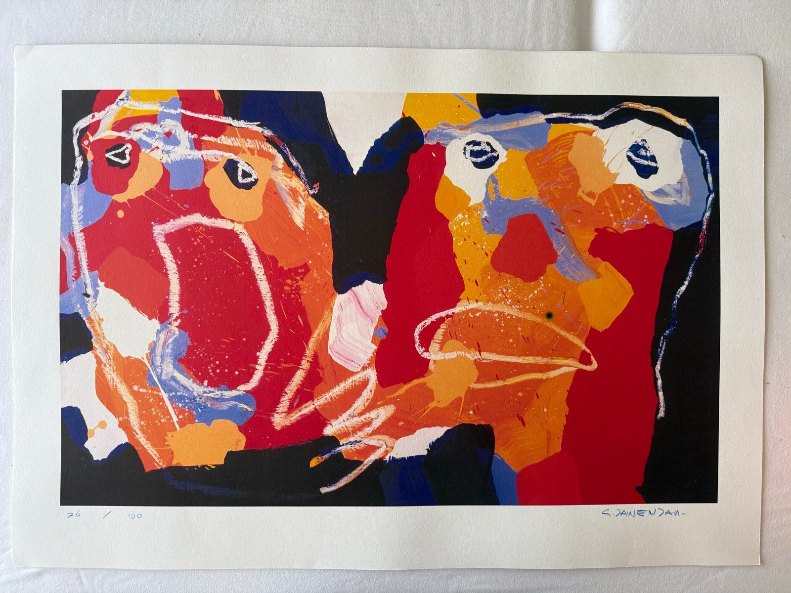 Geert Jan Jansen - Twee Gezichten - Zeefdruk - 75/100, Antiek en Kunst, Gelimiteerde oplage, Ophalen, Portret en Figuren, Zeefdruk