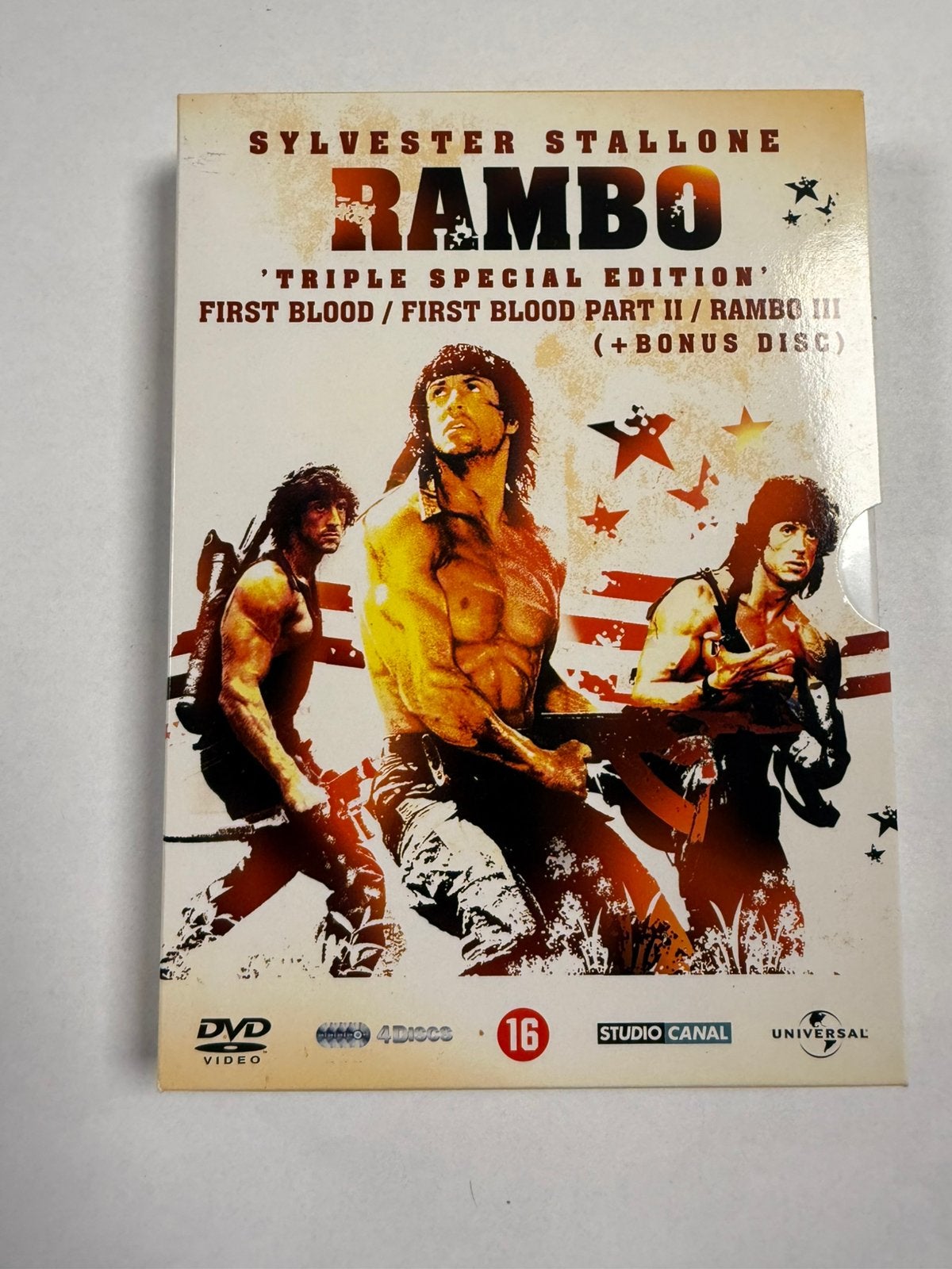 Rambo - triple special edition I-II-III + bonus disc NL-DVD, Cd's en Dvd's, Engels, Vanaf 16 jaar, Bonusmateriaal, Nederlands