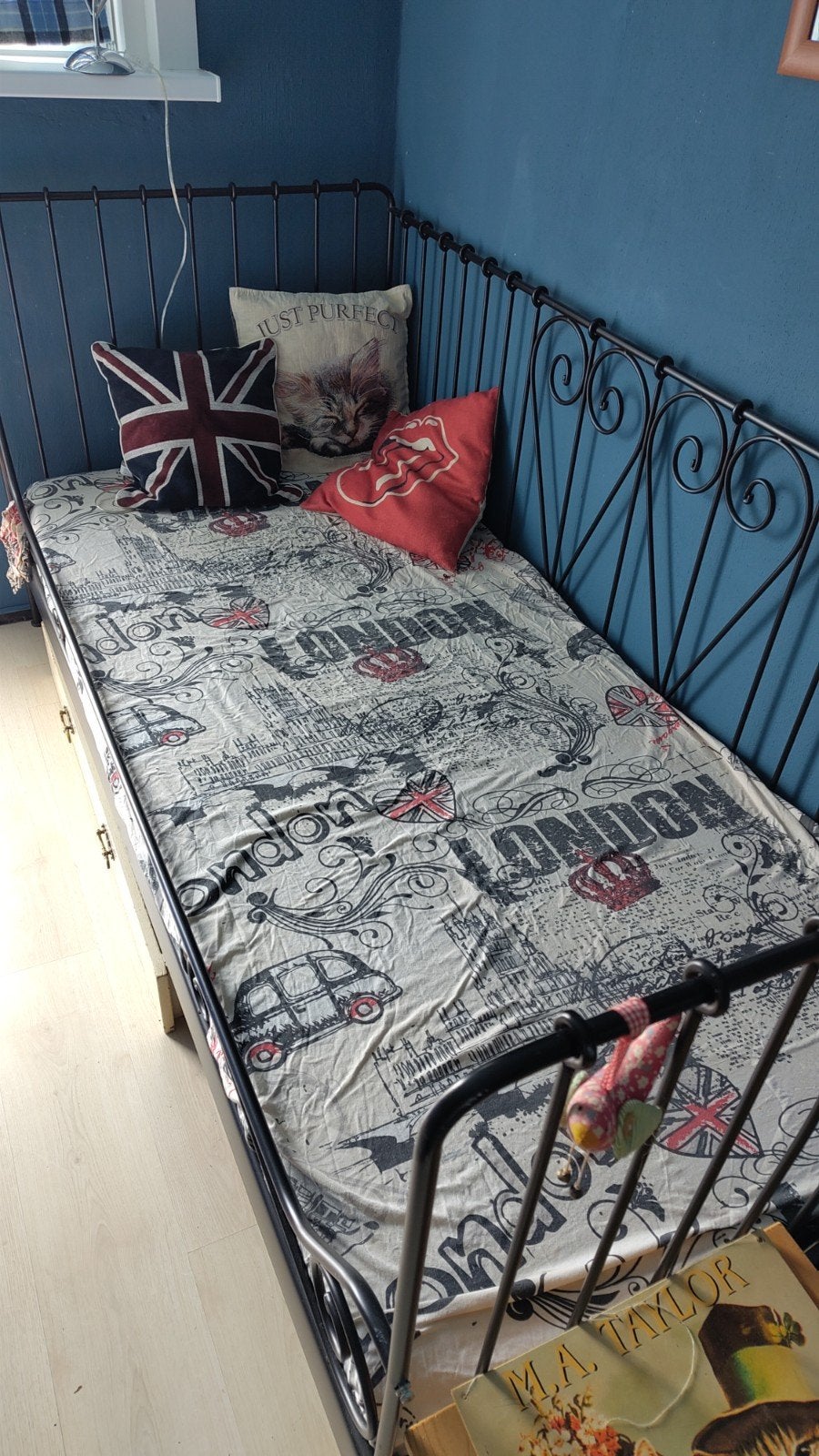 Gratis eenpersoons bed metaal zwart, 85 tot 100 cm, Gebruikt, 180 cm of meer, Ophalen