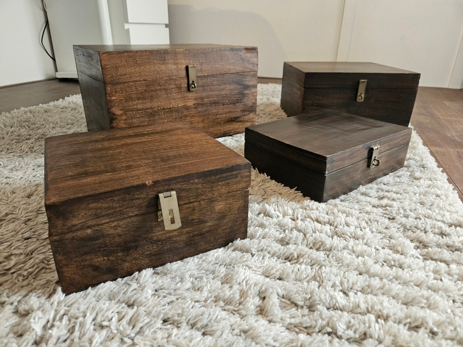 Vintage houten kistenset (4) - Bijenkorf 'Doors to India', Huis en Inrichting, Woonaccessoires | Kisten, Ophalen, Minder dan 50 cm