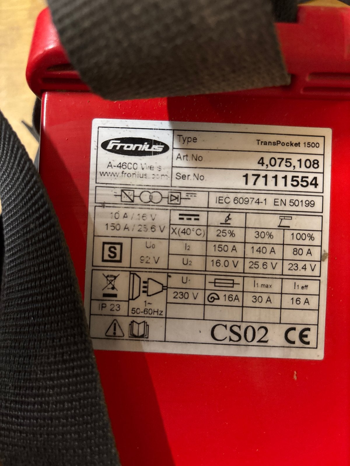 Fronius TransPocket 1500 lasapparaat -  met accessoires, Ophalen of Verzenden, Zo goed als nieuw, 150 tot 250 ampère, Elektroden