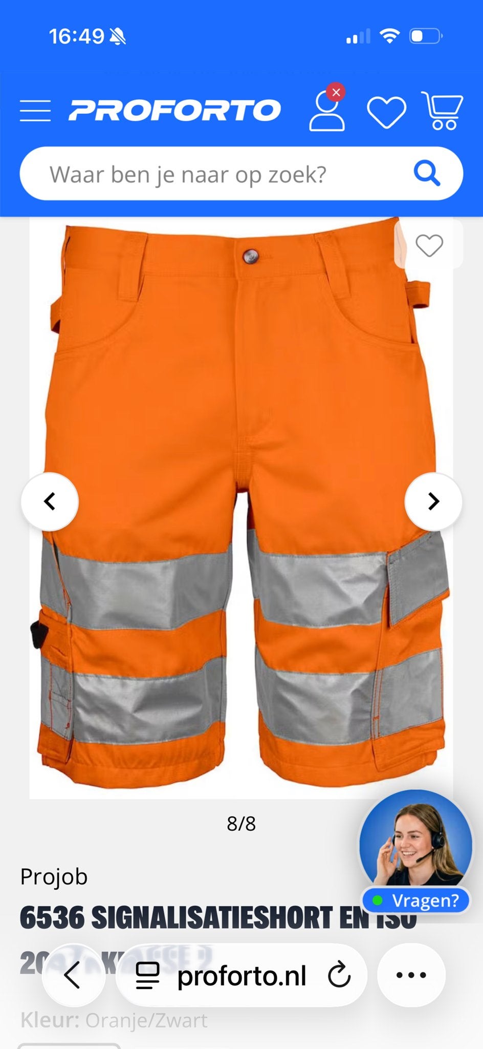 Projob Signalisatieshort Oranje Maat 50, Kleding | Heren, Ophalen of Verzenden, Nieuw, Maat 48/50 (M), Oranje