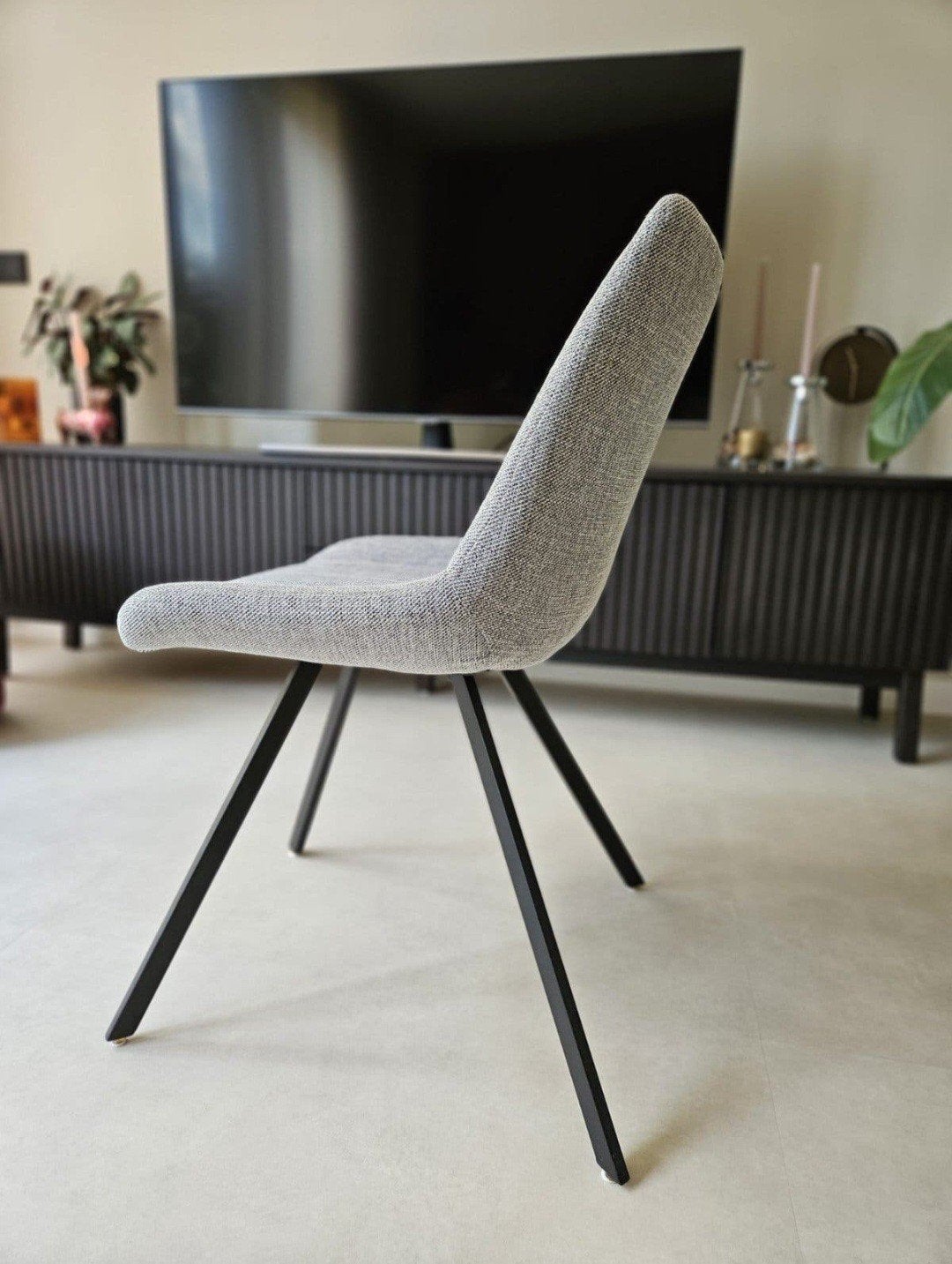 Stijlvolle grijze eetkamerstoel - Scandinavisch design, Ophalen, Stof, Grijs, Vijf, Zes of meer stoelen