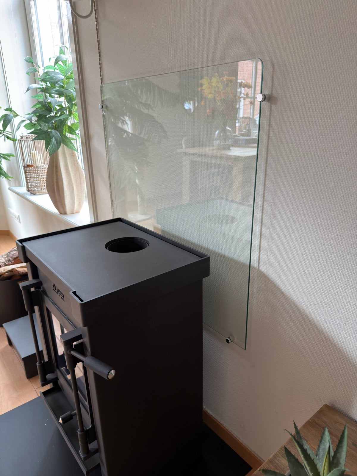 Glazen wandbeschermer voor kachel of open haard, Ophalen, Zo goed als nieuw, Glas, Modern