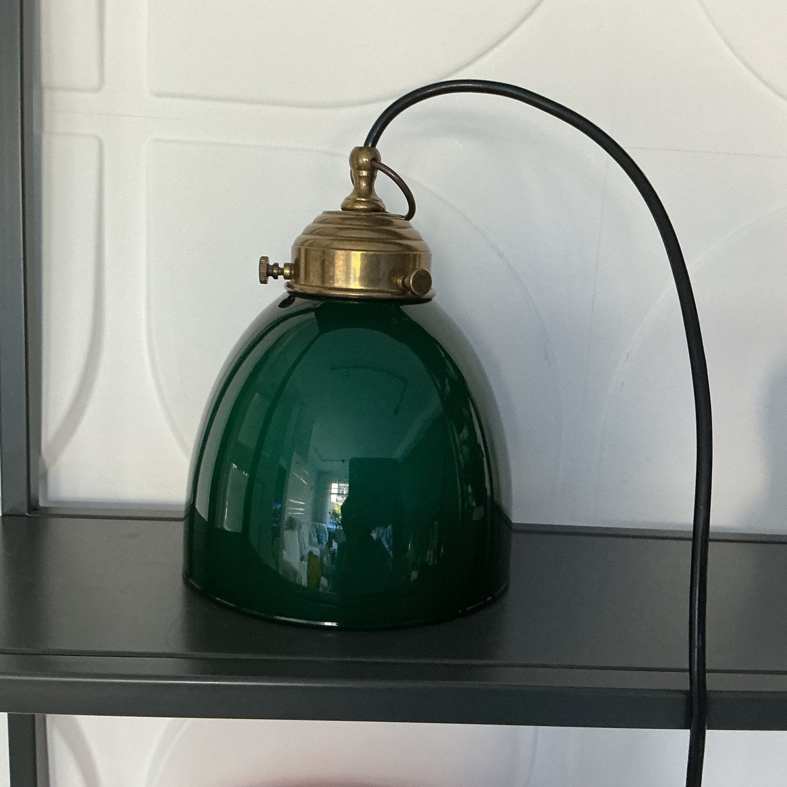 Vintage Groene Glazen Hanglamp met Messing Details, Ophalen of Verzenden