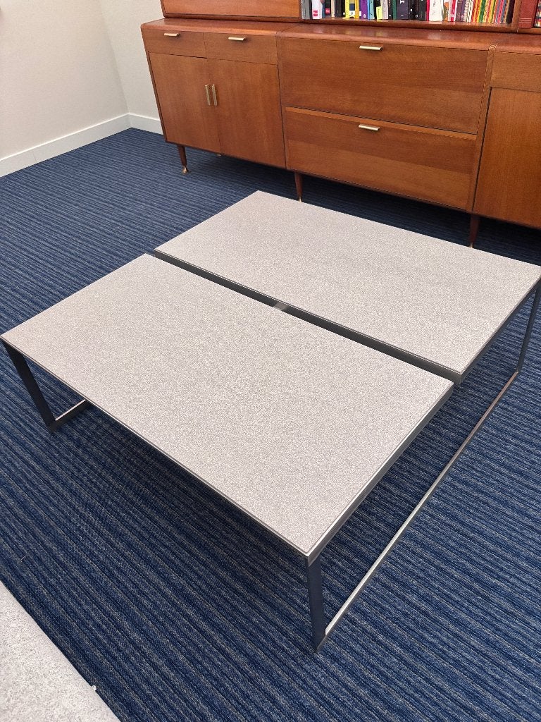 Metaform 100x100. Salontafel RVS + composiet grijs blad, Huis en Inrichting, Ophalen, 50 tot 100 cm, Vierkant, 50 tot 100 cm