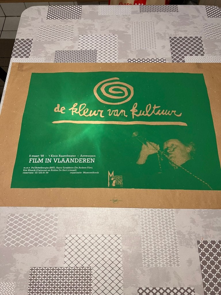 Vintage Poster De Kleur van kultuur - Film in Vlaanderen, Gebruikt, Deurposter of groter, Rechthoekig Liggend, Ophalen of Verzenden