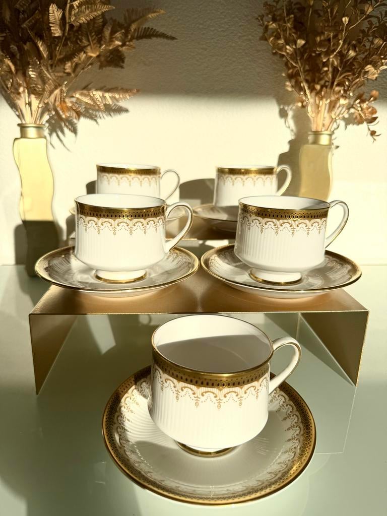 Set van 5 Paragon Athena kop en schotel - Fine bone china, Gebruikt, Ophalen of Verzenden, Overige stijlen, Kop(pen) en/of Schotel(s)