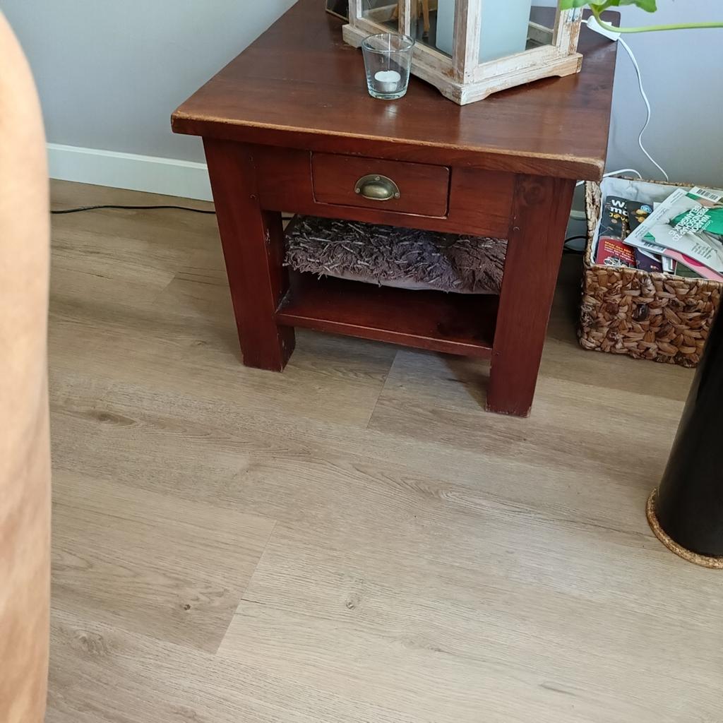 teak houten bijzet tafel, Ophalen, Gebruikt, 50 tot 100 cm, Koloniaal
