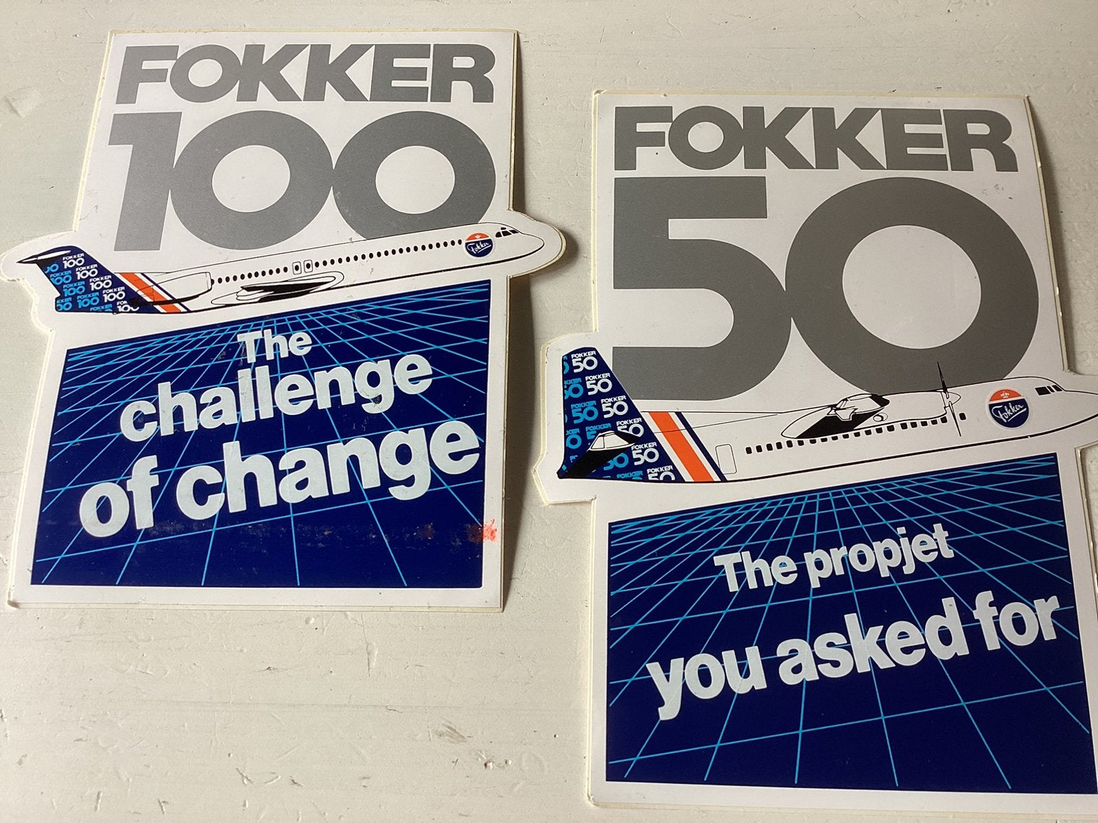 2 stickers Fokker (Fokker 50/Fokker 100), Verzenden, Zo goed als nieuw, Overige typen