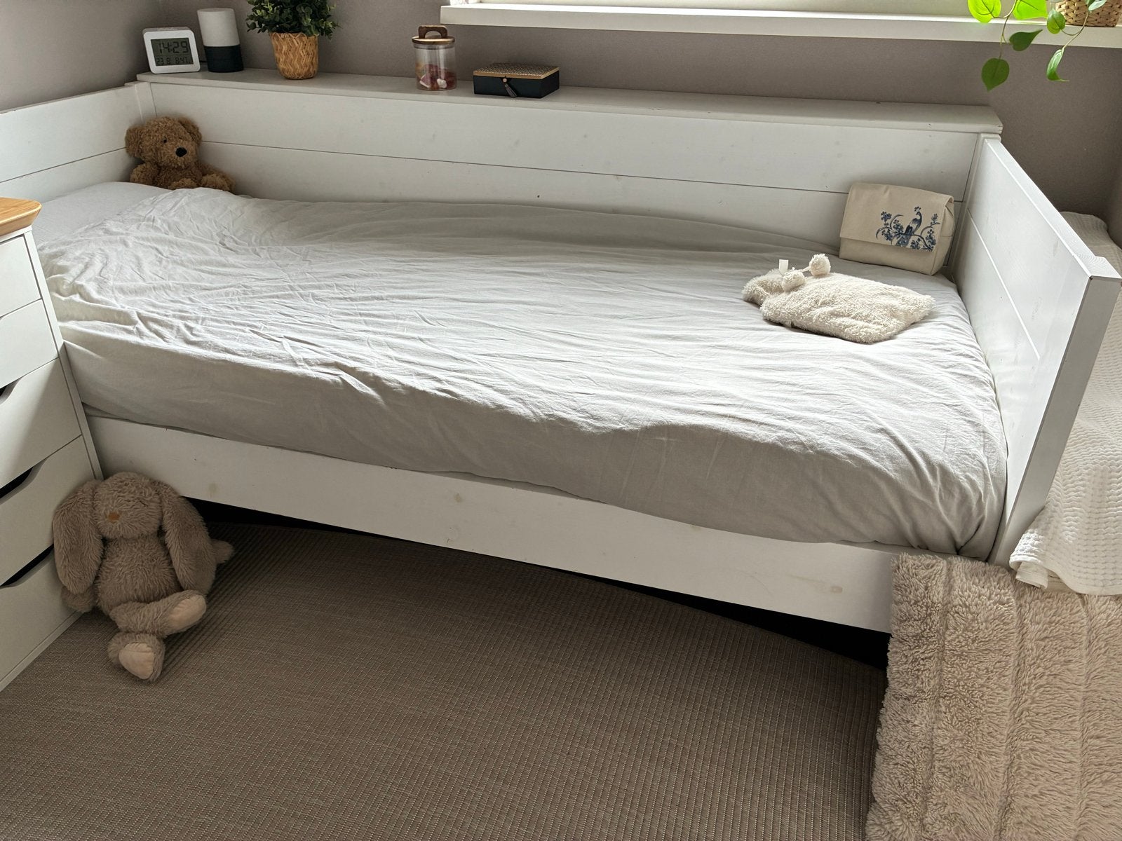 Wit houten eenpersoonsbed, Huis en Inrichting, Slaapkamer | Bedden, Ophalen, Gebruikt, 90 cm, Eenpersoons