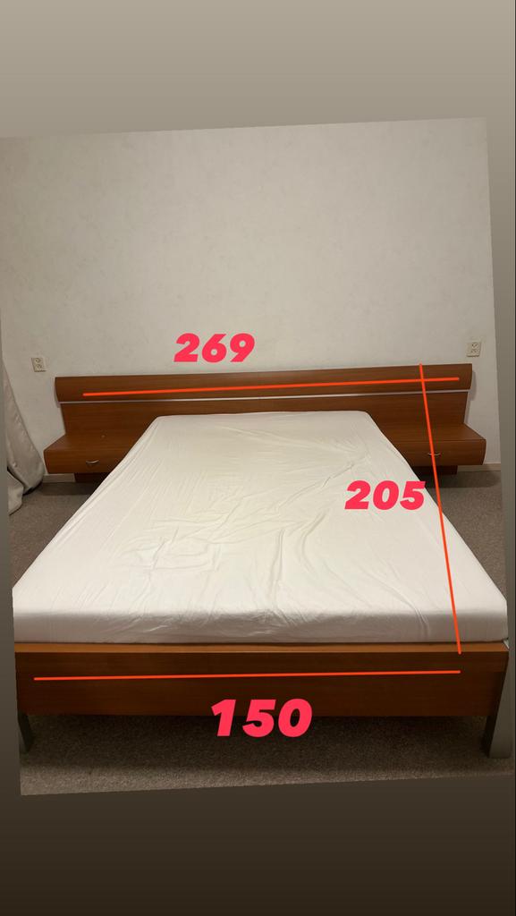 Tweepersoonsbed met ladekast en nachtkastjes, Huis en Inrichting, Slaapkamer | Bedden, Ophalen, Bruin, Tweepersoons, 140 cm