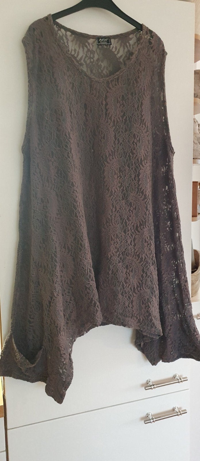 AKH Fashion Bruine Kanten Top te dragen l/ xxl, Bruin, Maat 46/48 (XL) of groter, Ophalen of Verzenden, Zo goed als nieuw