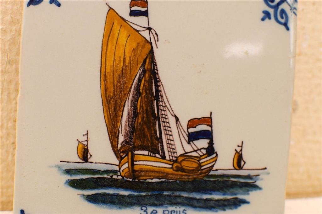 Wandtegel van een boot 3e prijs 27e schildweek 48015, Ophalen of Verzenden, Gebruikt