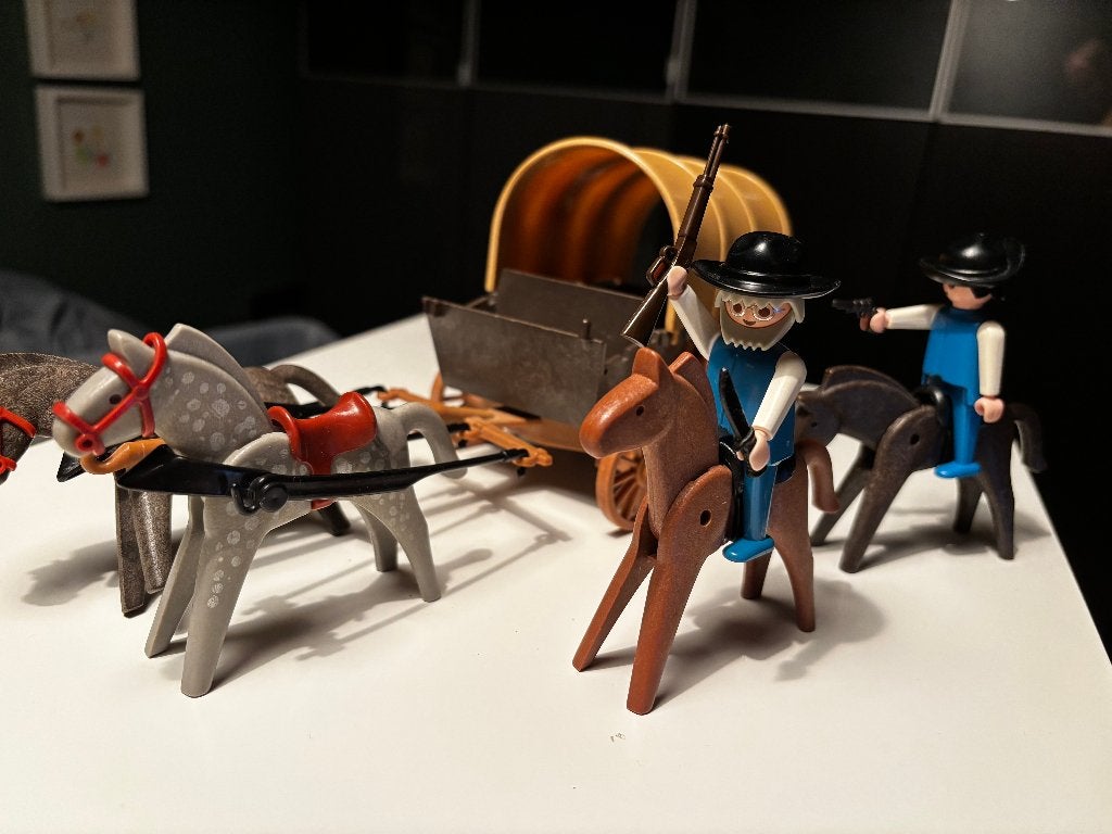 Playmobil western huifkar - met veel poppetjes en dergelijke, Ophalen of Verzenden, Gebruikt