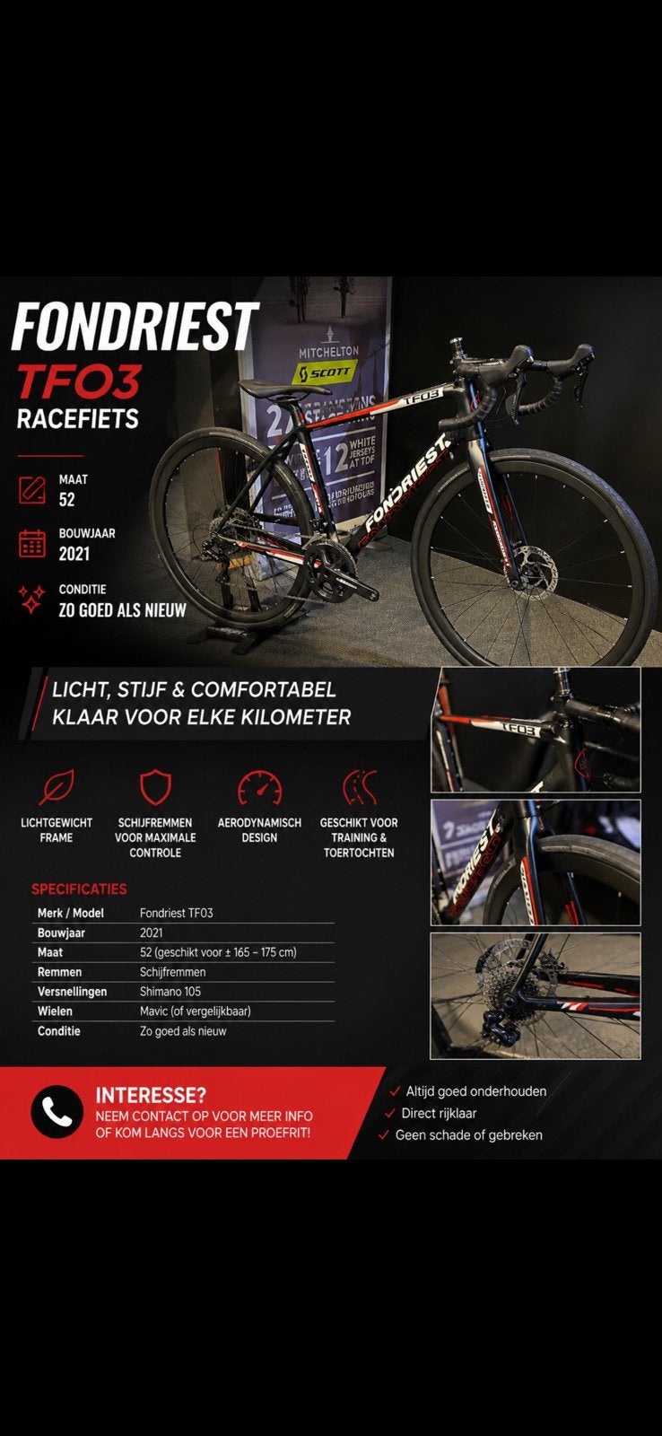 Racefiets fondriest!!, Sport en Fitness, Wielrennen, Ophalen, Zo goed als nieuw, Overige typen