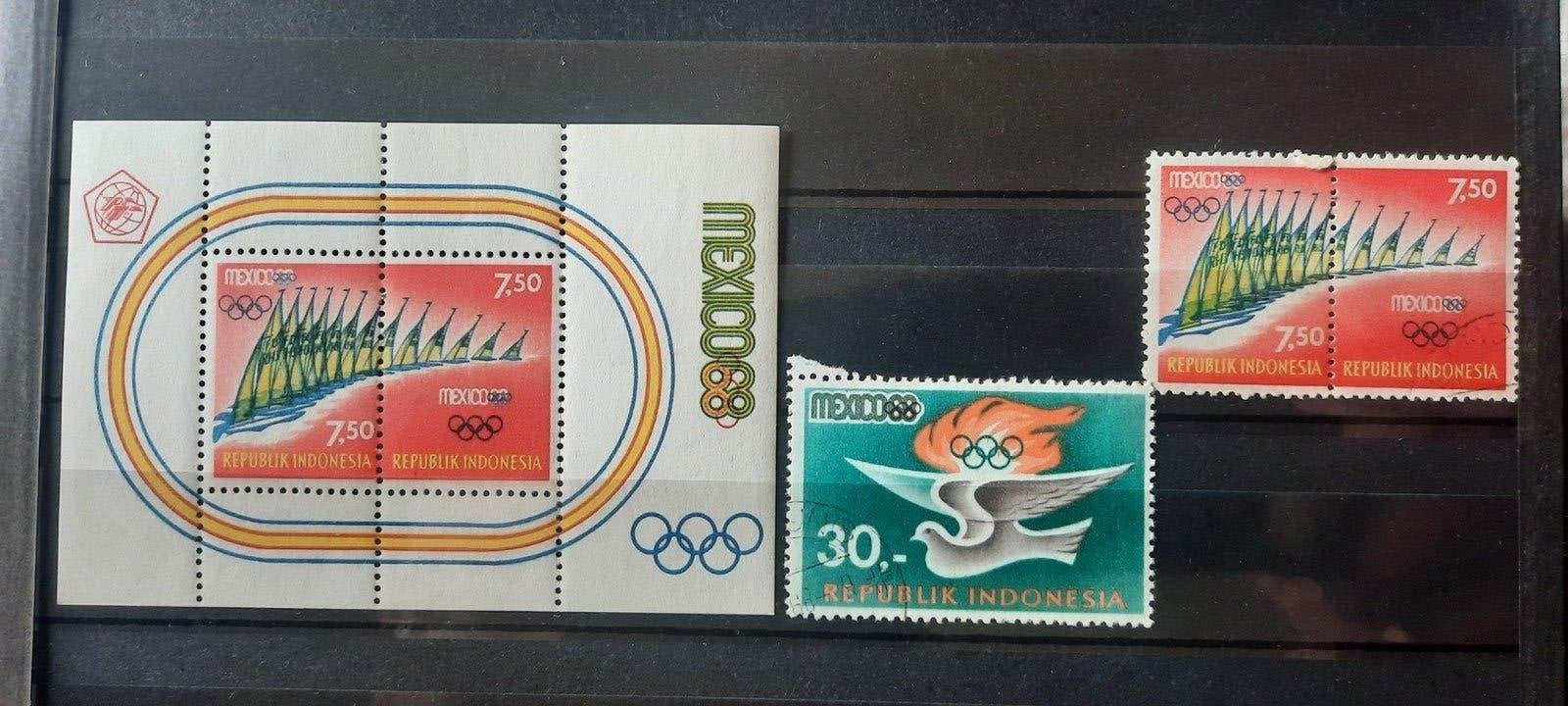 Indonesië blok en zegels Olympische Spelen Mexico 1968, Ophalen of Verzenden, Zuidoost-Azië