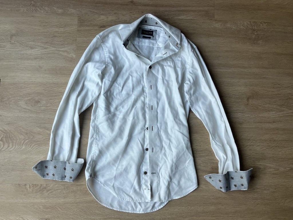 Cavallaro overhemd wit bruine bloemetjes in boord maat 36, Wit, Ophalen of Verzenden, Halswijdte 41/42 (L), Gedragen