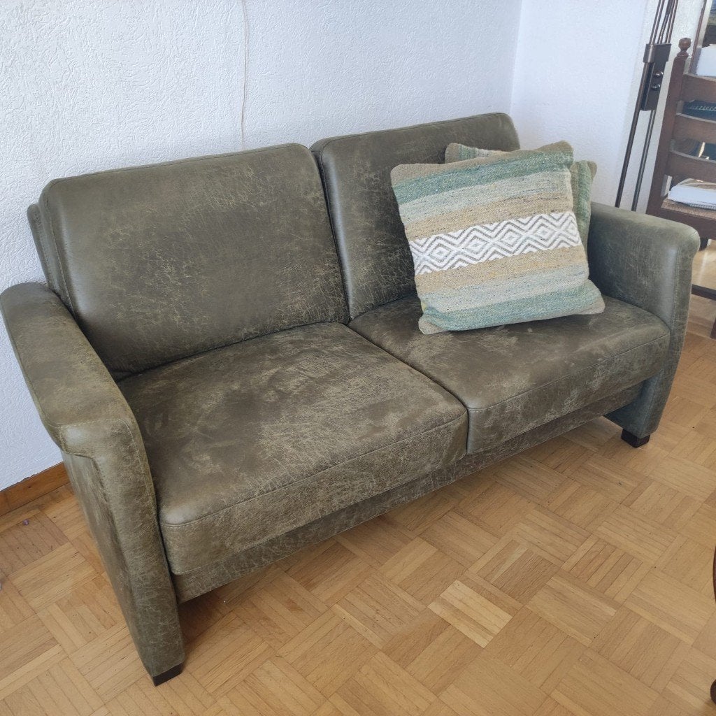 Bank/twee zitter groen nubuck 2 x, Huis en Inrichting, Ophalen, 150 tot 200 cm, Tweepersoons, Zo goed als nieuw