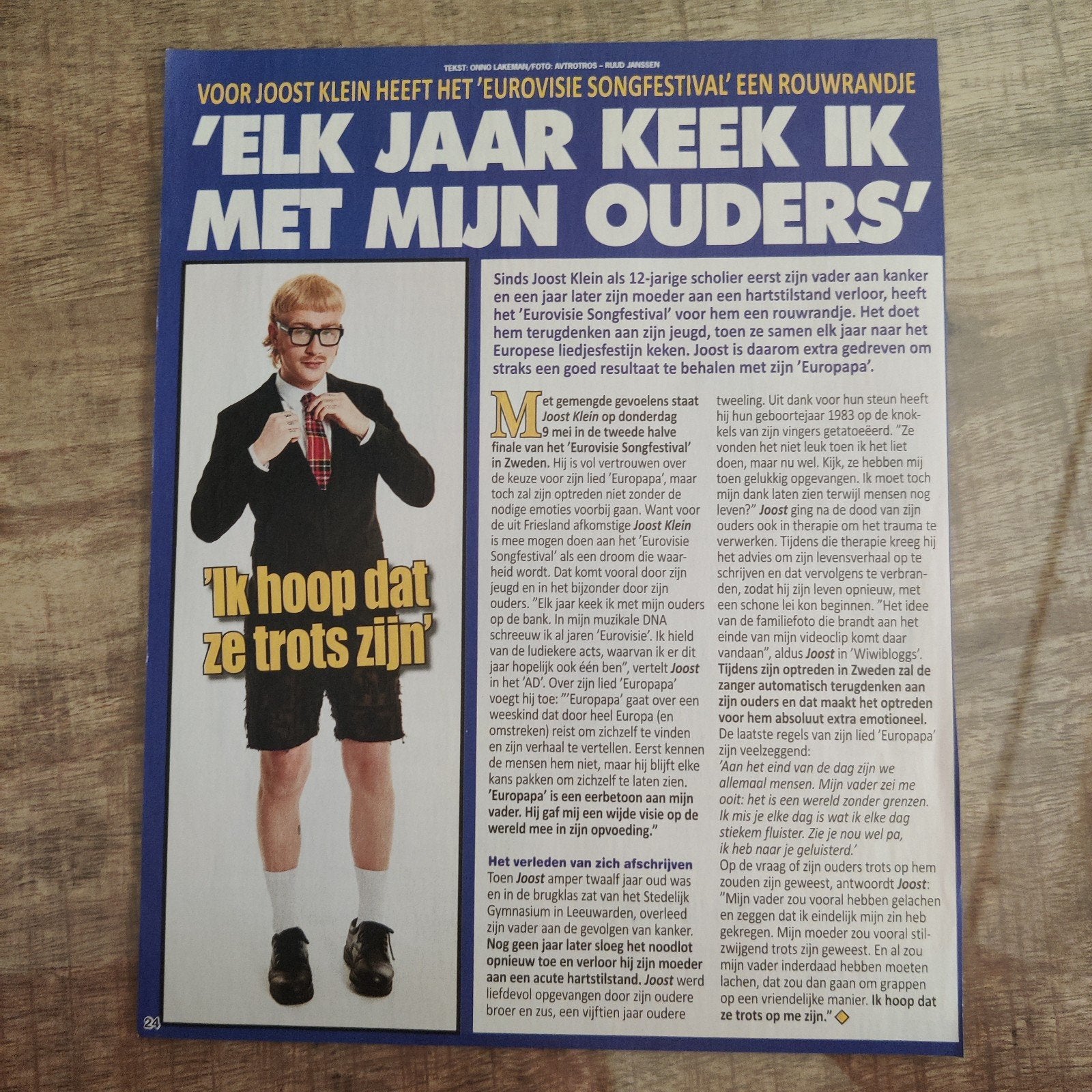 Joost Klein - Artikel - Knipsel., Ophalen of Verzenden, 1980 tot heden, Knipsel(s)