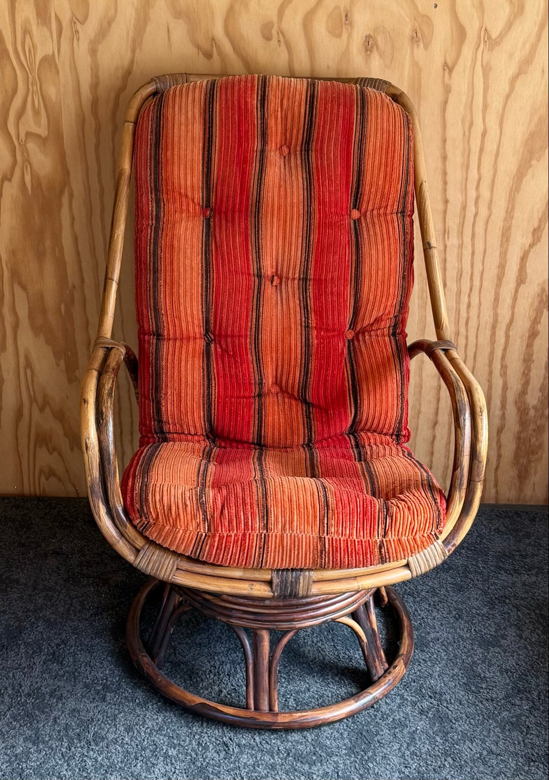 Jaren 70 Vintage Rotan Draai Fauteuil / Manou, Ophalen, Gebruikt, Overige kleuren, Riet of Rotan