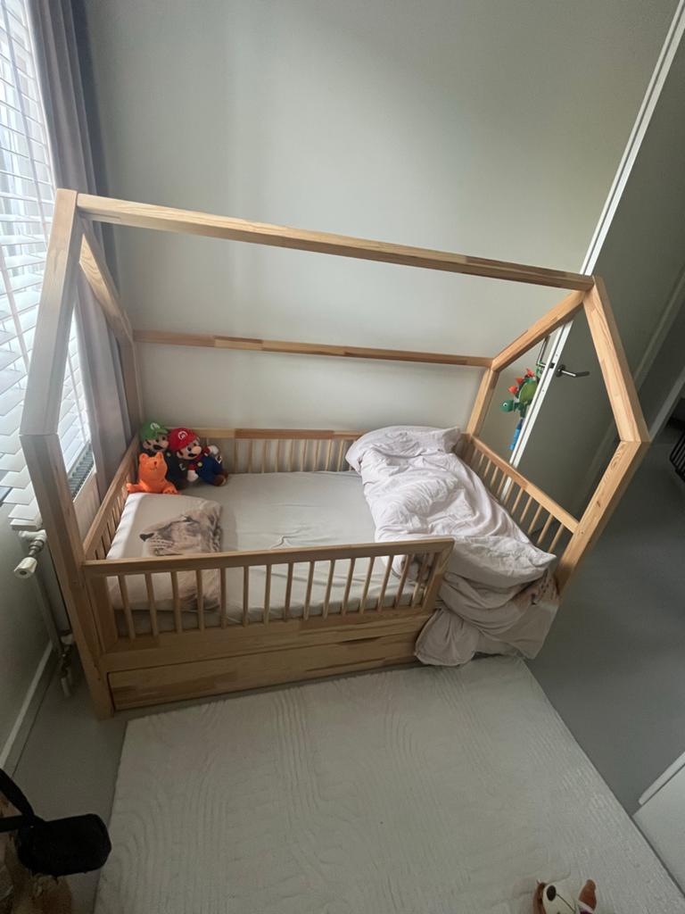 Petit Puk Huisbed FLORE 160x80 met matras en lade, 70 tot 85 cm, Ophalen of Verzenden, Zo goed als nieuw, Lattenbodem
