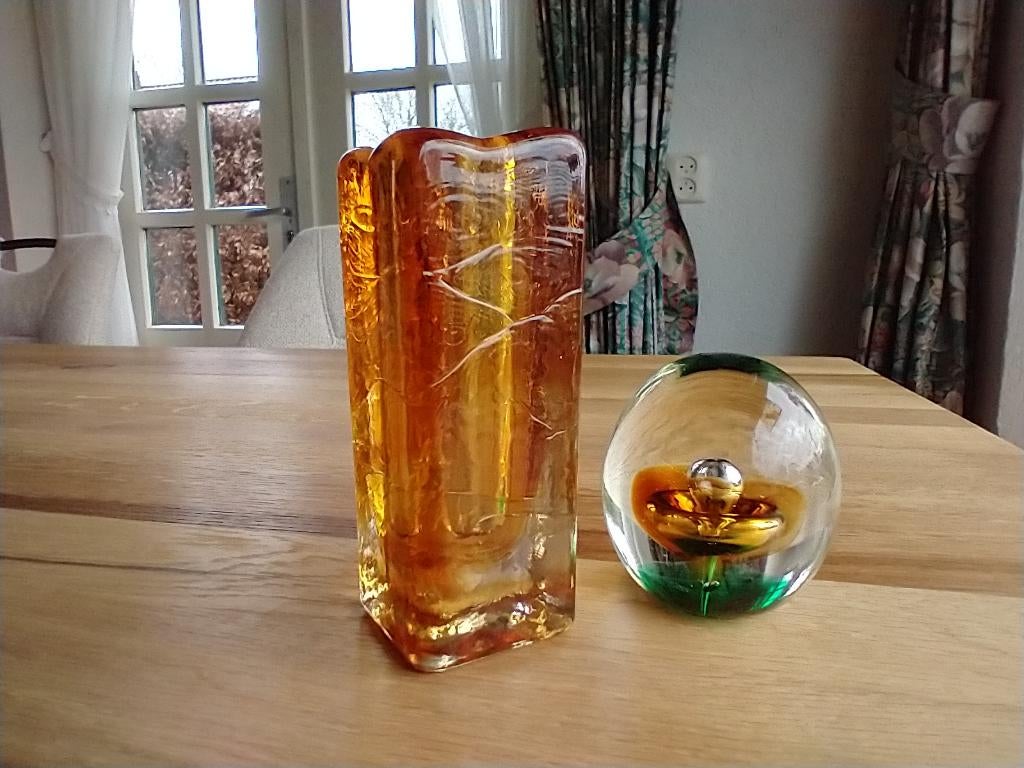 SOLIFLEUR Zwiesel blok vaas en presse-papier amber/groen, Ophalen of Verzenden