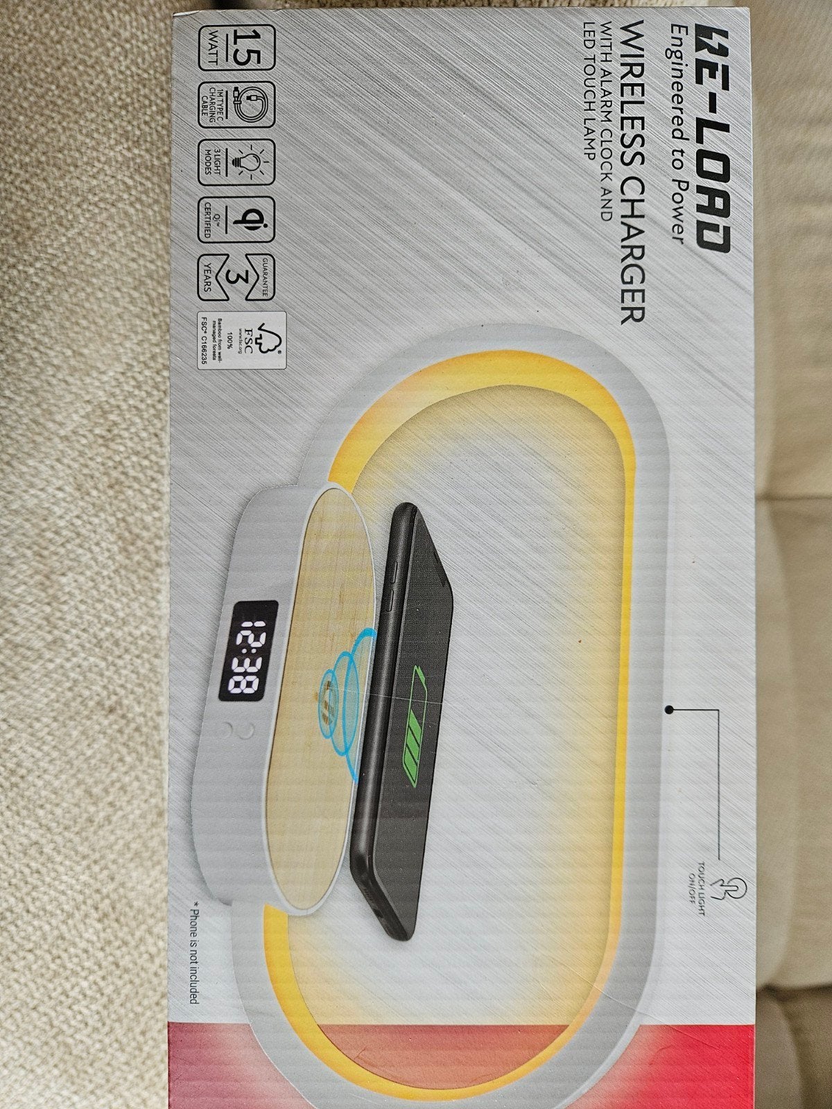 RE-LOAD Draadloze Oplader met Wekker en LED Lamp, Universeel, USB-C, Draadloze oplader, Nieuw