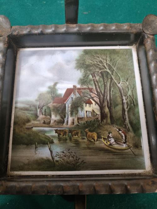 Asbak kar retro smeedijzer hout met beschilderde tegel, Ophalen of Verzenden, 'T Olde Gre-j, Info@toldegrej.nl, Endepoelstraat 20f Didam