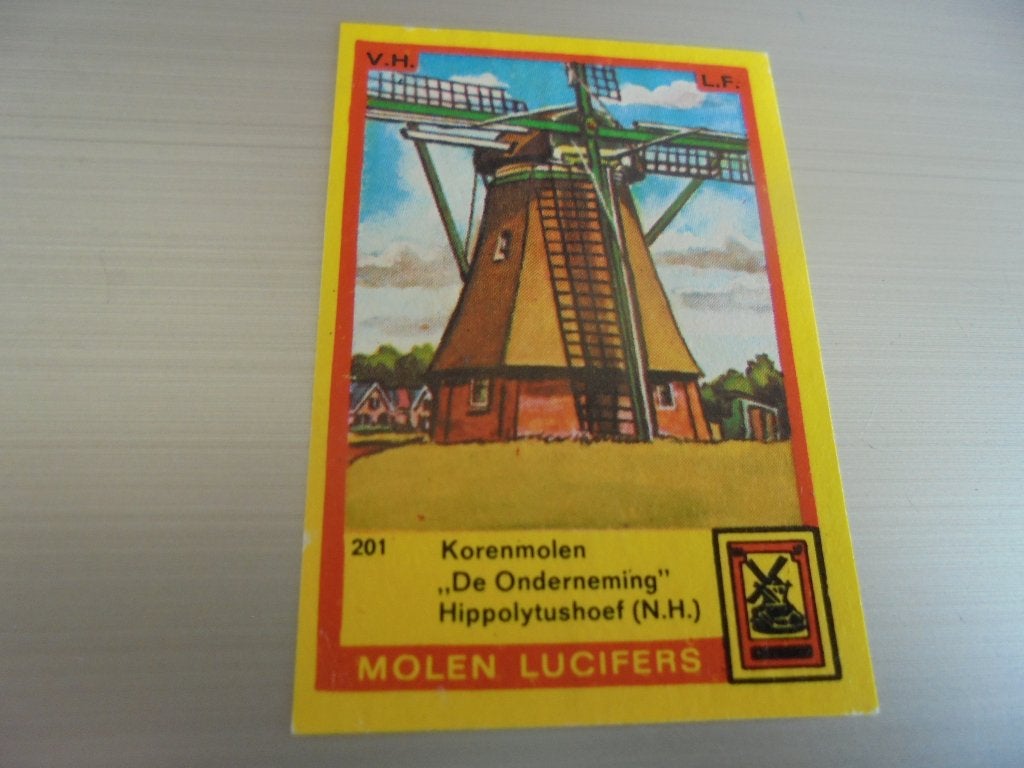 Oud lucifermerk Korenmolen De Onderneming in HYPPOLYTUSHOEF, Verzamelen, Rookartikelen, Aanstekers en Luciferdoosjes, Zo goed als nieuw