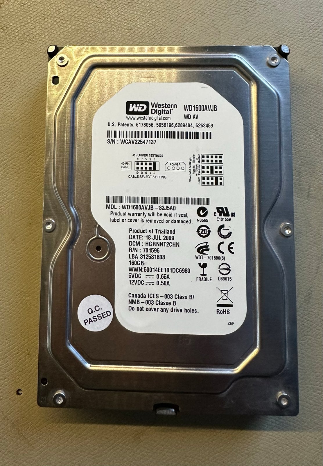 WD1600AVJB PATA HDD 160GB 3.5 inch, Computers en Software, Intern, Gebruikt, HDD, Ophalen of Verzenden