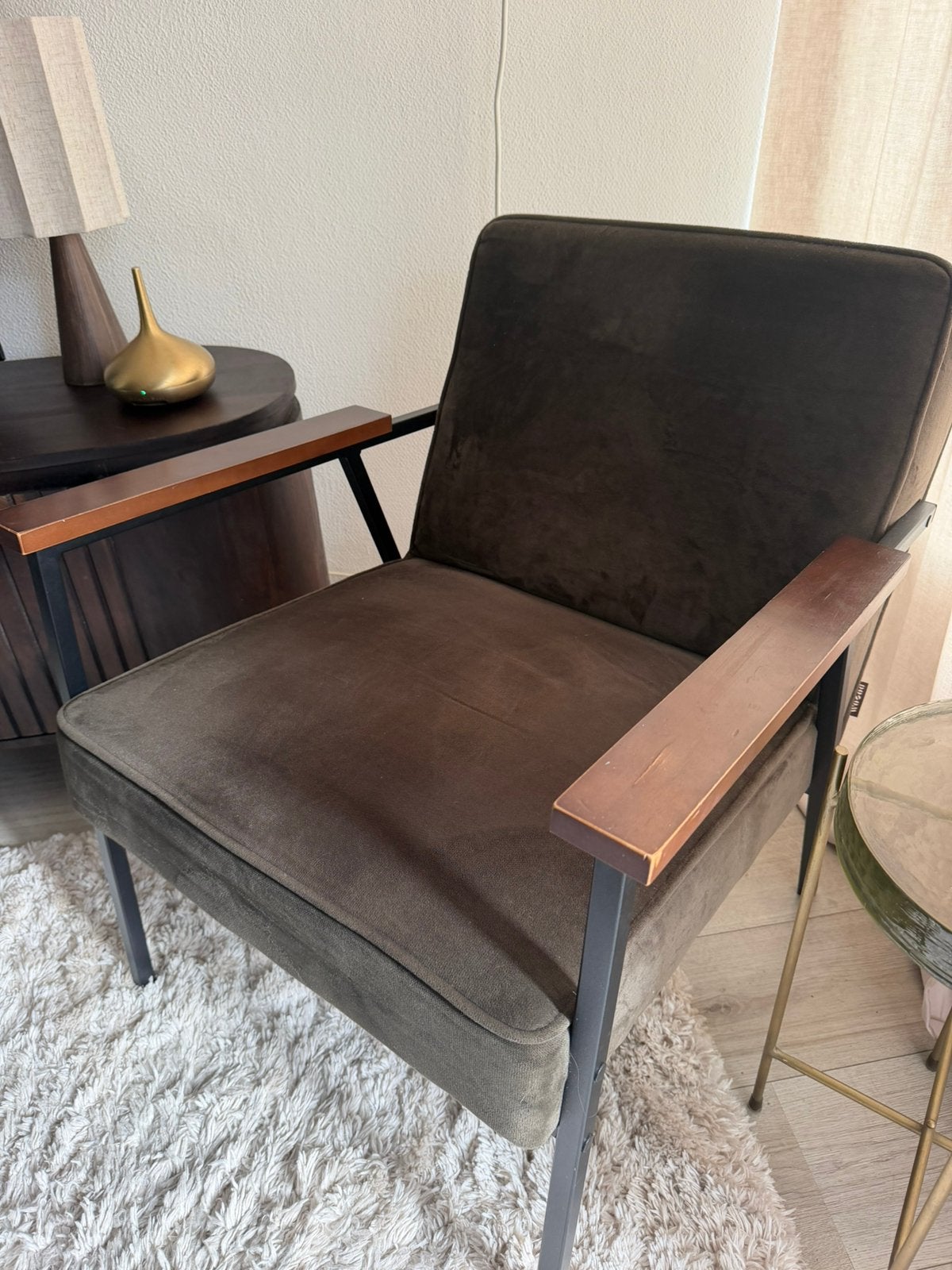 WOOOD fauteuil groen, Huis en Inrichting, Fauteuils, Ophalen of Verzenden, Zo goed als nieuw, 75 tot 100 cm, 50 tot 75 cm