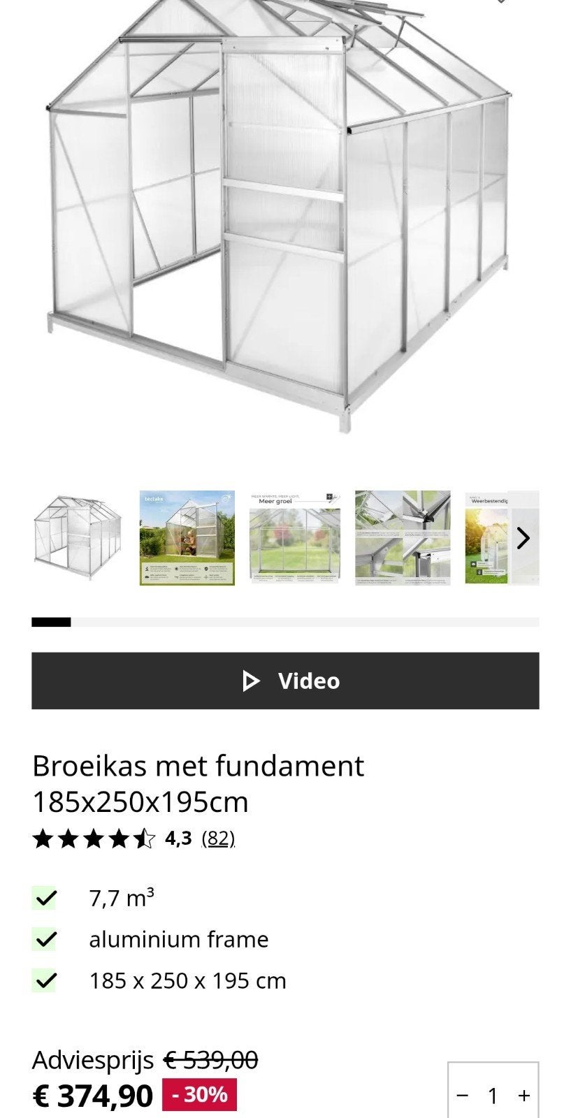 Tectake tuinkas nieuw in doos, Tuin en Terras, Kassen, Ophalen, Polycarbonaat, Aluminium, Kweekkas