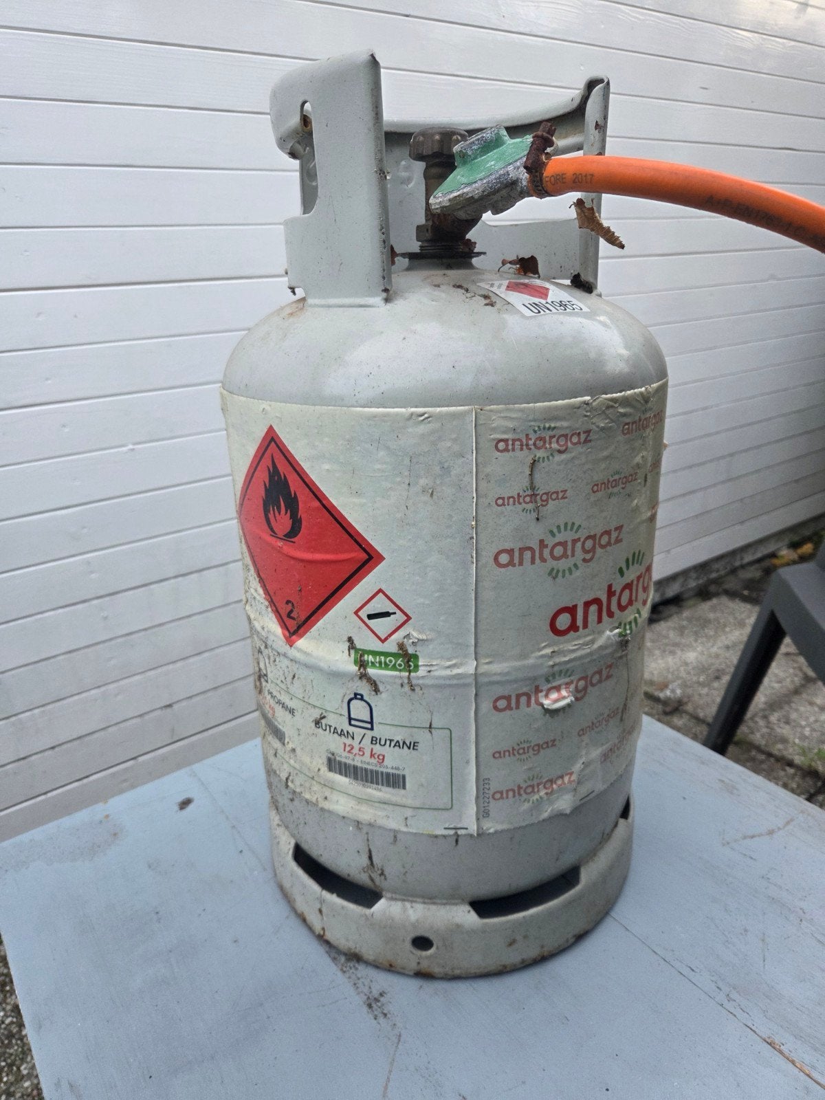 Antargaz propaan gasfles 12,5 kg, 3 kg er nog in met slang, Ophalen of Verzenden, Gebruikt, Antargaz