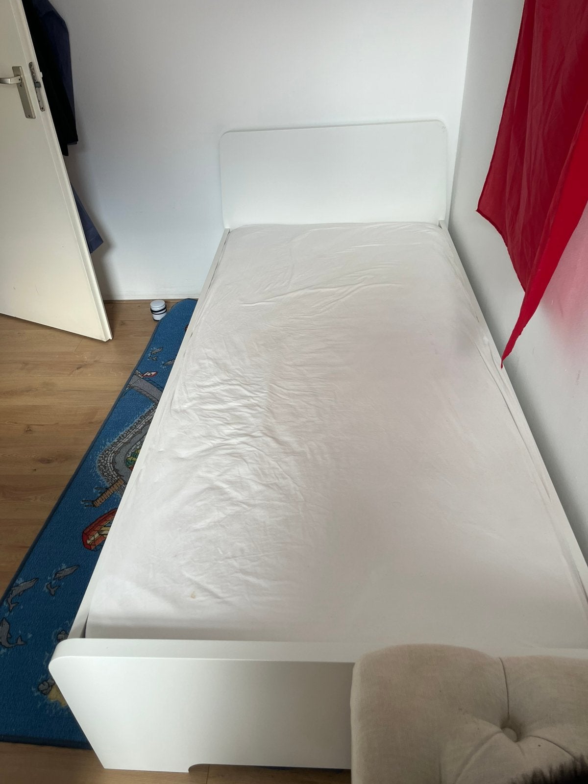 Kinderbed inclusief matras, Ophalen, Eenpersoons, Wit, 190 cm of minder