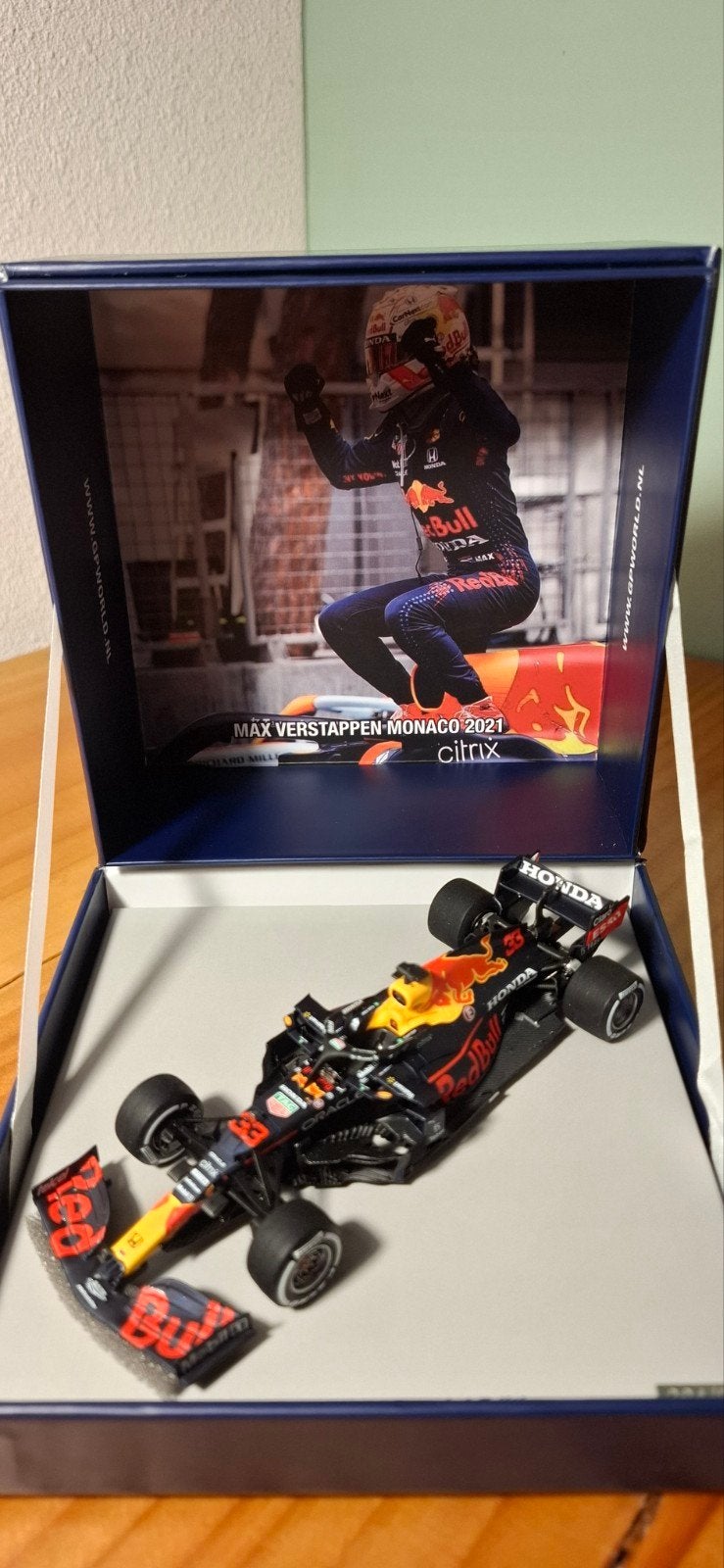 Max Verstappen schaalmodel Monaco 2021 RB16B, Ophalen of Verzenden, Nieuw, Formule 1