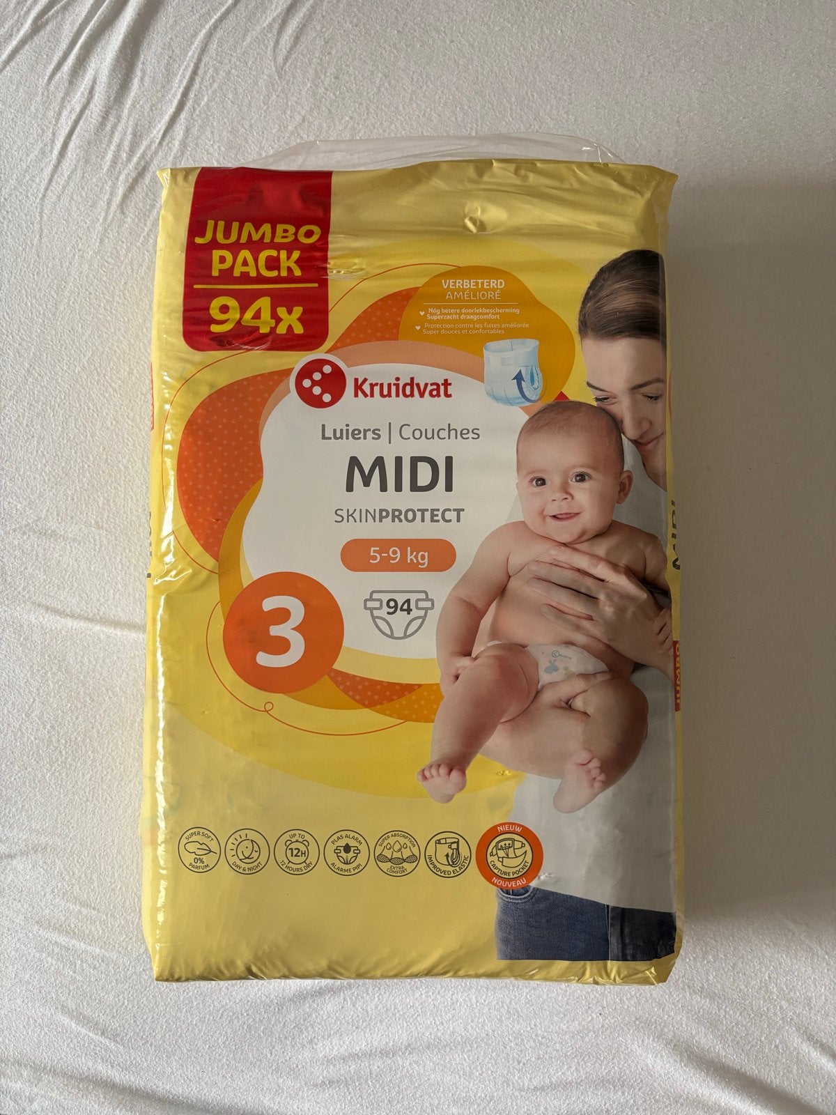 Kruidvat Luiers Midi Maat 3 (5-9 kg) - Jumbo Pack 94x, Ophalen of Verzenden, Nieuw, Jongen of Meisje