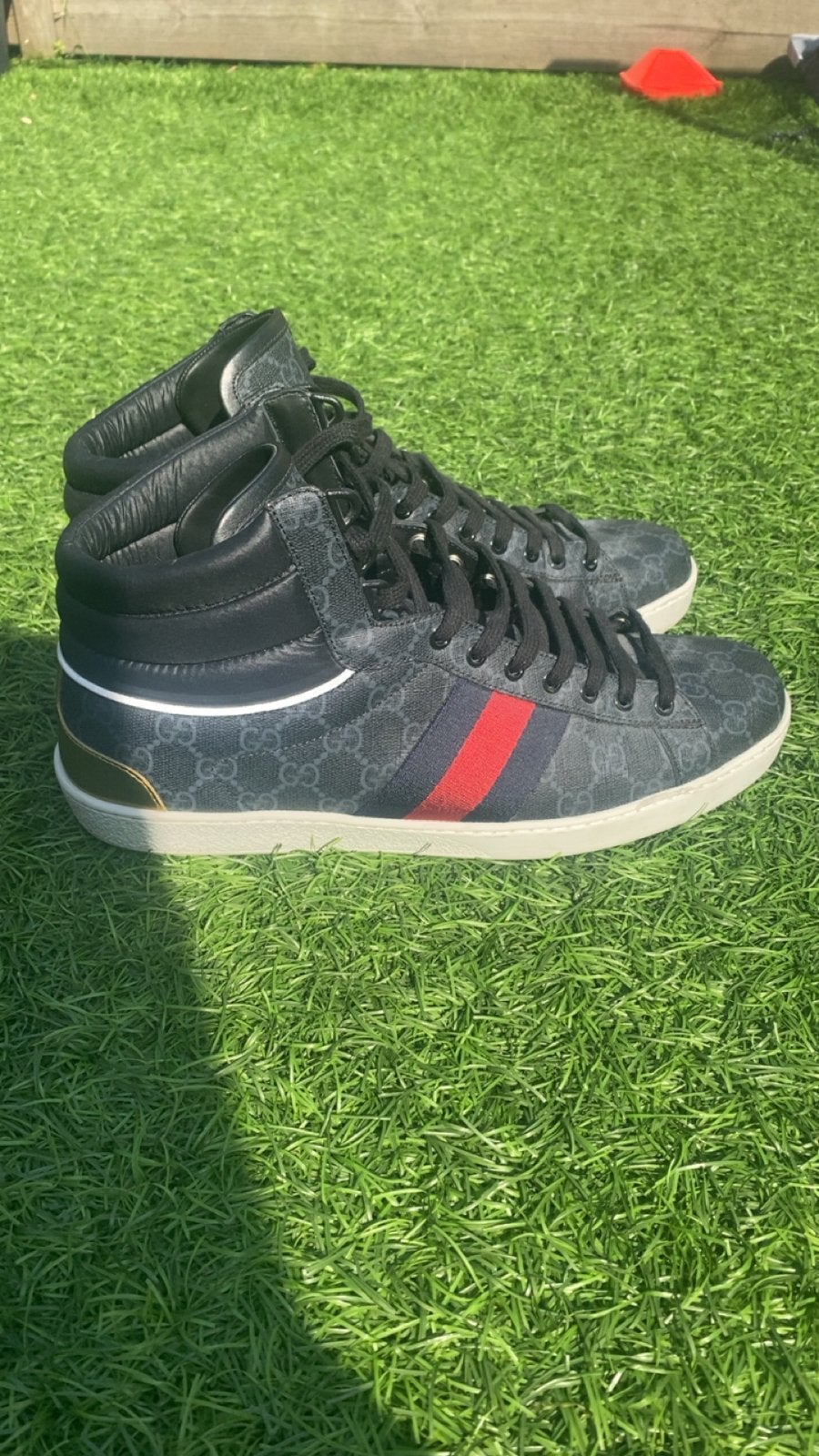 Gucci ACE GG high top sneakers zwart - Maat 43, Kleding | Heren, Schoenen, Zo goed als nieuw, Sneakers of Gympen, Zwart, Ophalen