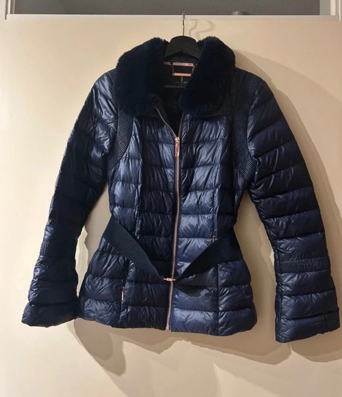 Ted Baker tussenjas maat 2 (UK) met bontkraag, Ophalen of Verzenden, Gedragen, Maat 36 (S), Blauw