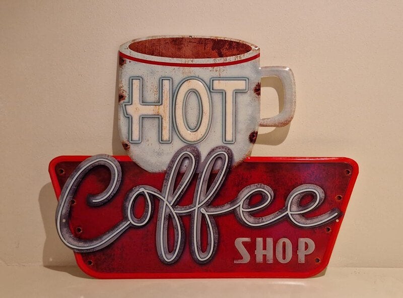 Metaal, decoratie, coffee, hot coffee, koffie, coffee shop, Ophalen of Verzenden, Nieuw, Metaal, Decoratieobject